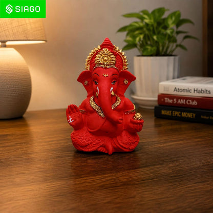 Premium Lord Ganesha Idol for Car Dashboard | 3.5 Inch Resin Ganpati Murti | Elegant Home & Office Decor Showpiece Red SIA486