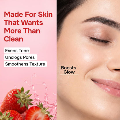 Swiss Beauty Care Juicy Glow Face Wash | Strawberry + Glycolic Acid | Removes Dirt & Grime | Refreshes and Revitalises Refines Skin Texture | Gently Exfoliates - 100g