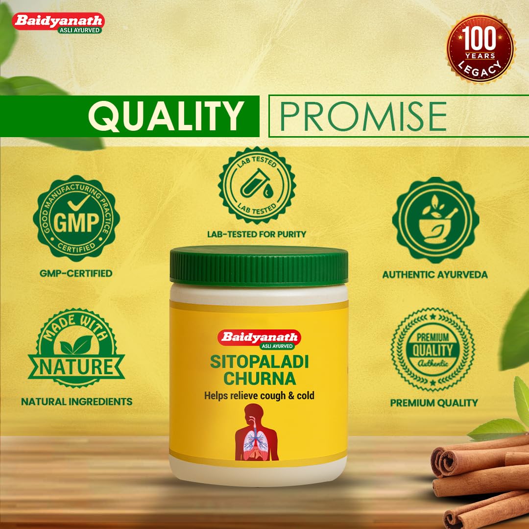 Baidyanath Sitopaladi Churna – 50g | Cough & Cold, Sore Throat & Digestive Wellness | Relief Chest Congestion & Nose Block |