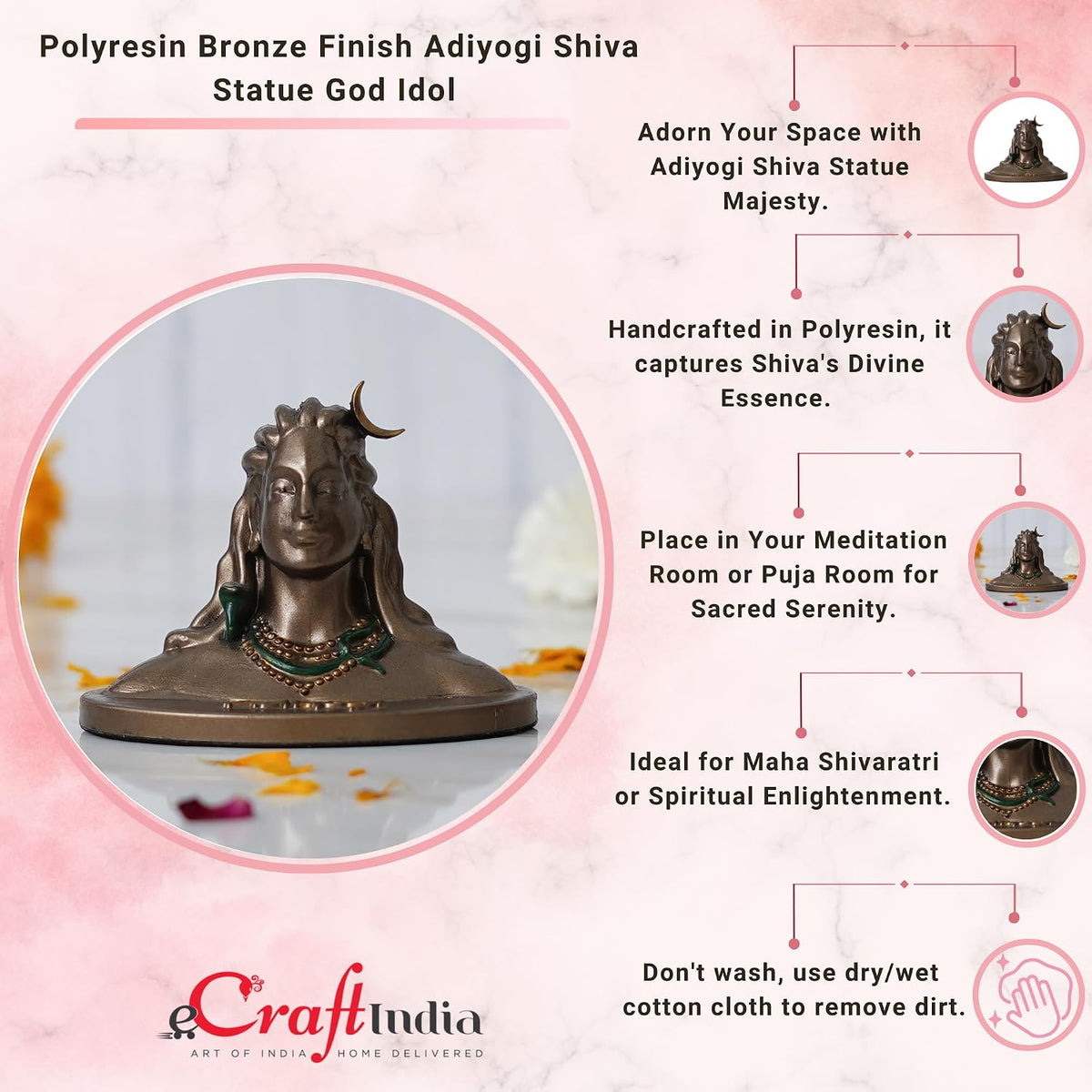 Resin Bronze Finish Adiyogi Shiva Statue for Car Dashboard| Adiyogi Statue for Home Pooja Room Office Decor| Shiv Murti Lord Shiva Idol Gift for Diwali Maha Shivratri Housewarming Birthday