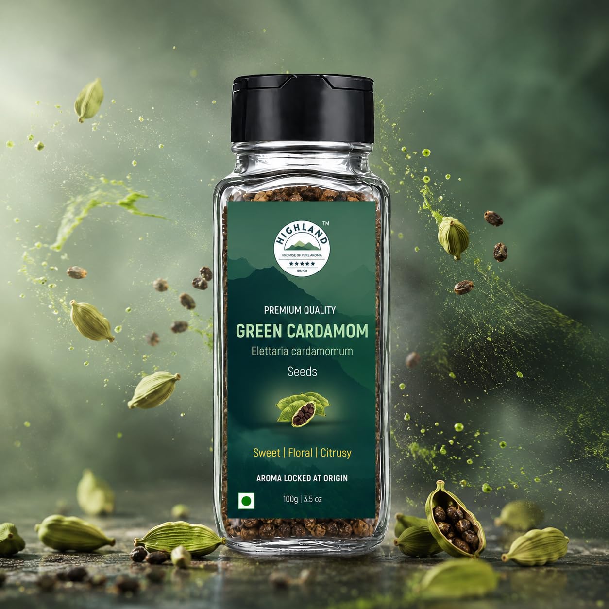 HIGHLAND Spices | Premium Green Cardamom (Elaichi) Seeds | 50g | 100% Natural, Fresh & Pure | Aroma-Locked at Origin | No Added Colours or Preservatives | Natural Mouth Freshener | Choti Ilachi Dana for Gourmet Cooking & Wellness | 50g