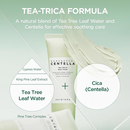 SKIN1004 Madagascar Centella Tea‑Trica BHA Foam Cleanser | Gentle Exfoliating Face Wash, 125 ml