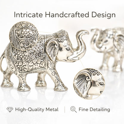 Kalakriti Metal Elephant Statue Small Silver 2 pcs Set Enhance Your Home Car Office Table Article | Animal Decorative Showpiece Figurines for Best Gifting