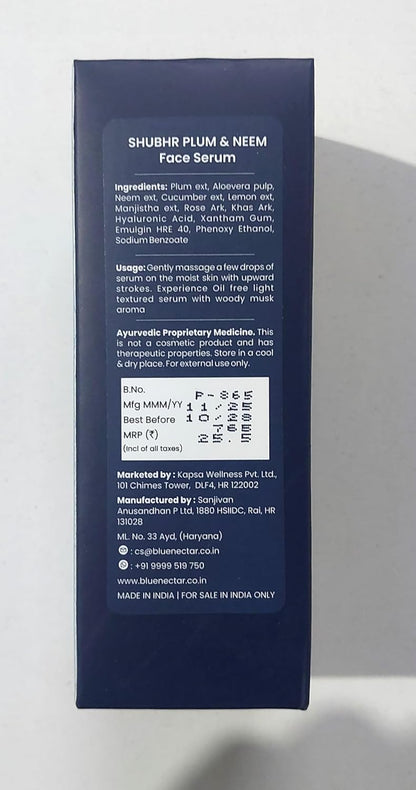 Blue Nectar Plum Face Serum for Acne Prone Skin and Acne Marks | Oil Free Anti Acne Serum for Oily Skin | Pore Minimizing Formula With Plant Based Vitamin C (8 Herbs, 30ml)