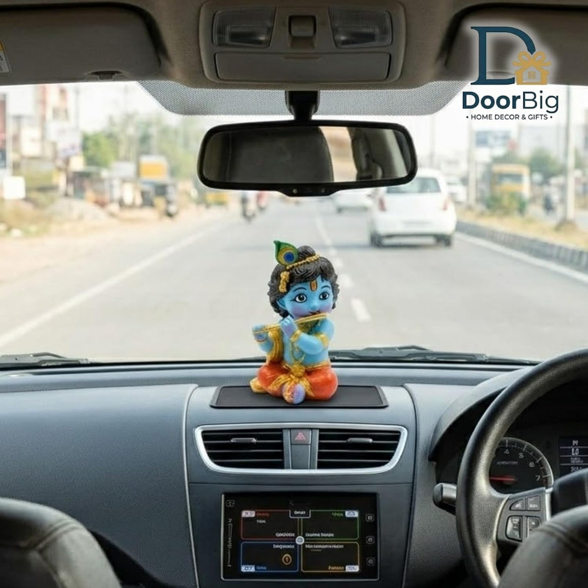 DOOR BIG Little Krishna Idol for Car Dashboard | Bal Gopal Laddu Gopal Murti | Cute Baby Krishna Statue for Home Temple, Office Desk & Pooja Room Decor | Resin Showpiece | Janmashtami Gift