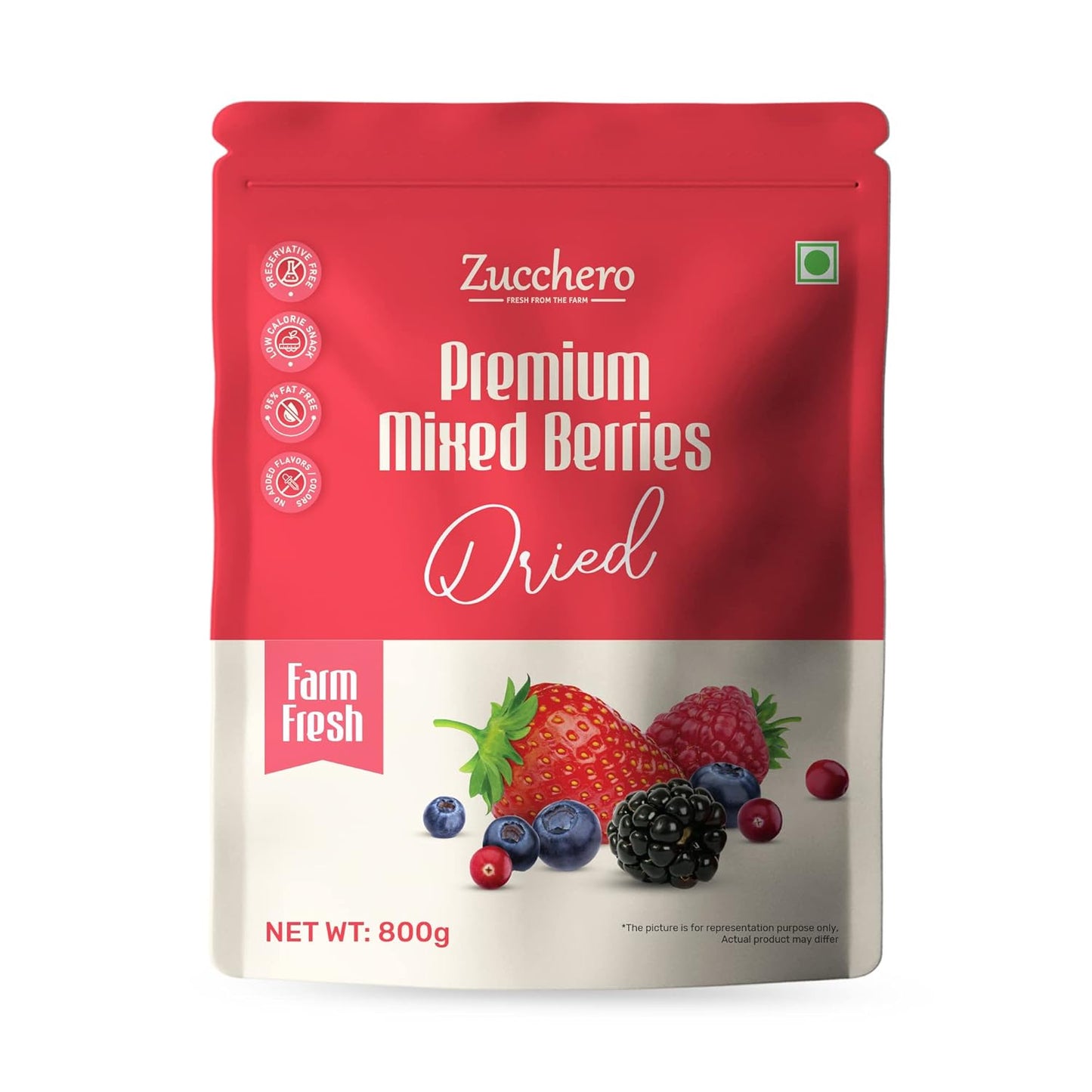 Zucchero Premium International Dried Mixed Berries, 200g | 100% Berries | No Raisins | Low Calories | 99% Fat Free | Antioxidant Mix | Natural Sugar