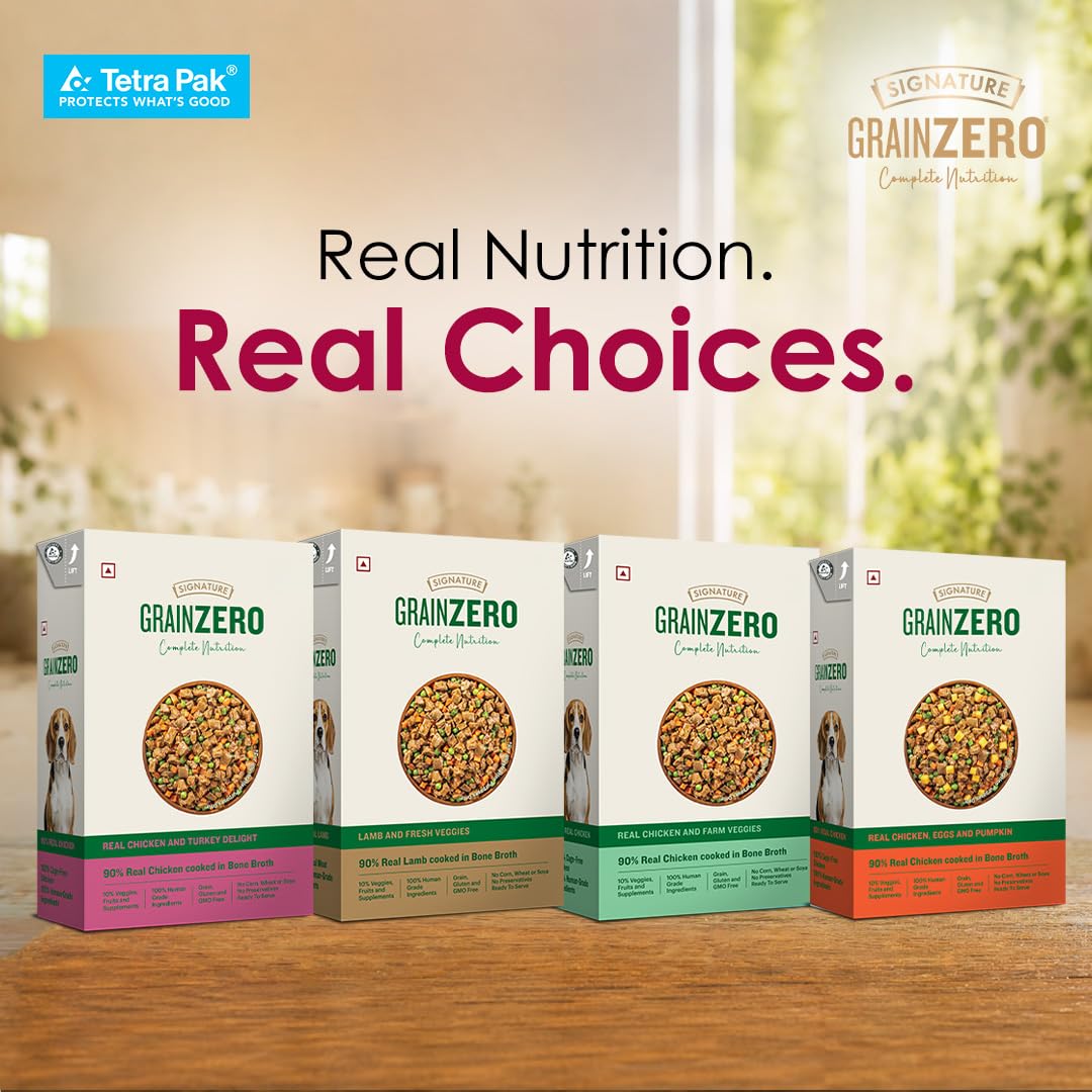 Grain Zero Dog Fresh Food Tetra Pak Real Chicken & Turkey Delight, for Adult & Puppy, 350g | Supports Joint & Health | Anti-Inflammatory Properties | Ready to Serve | One Pack One Meal