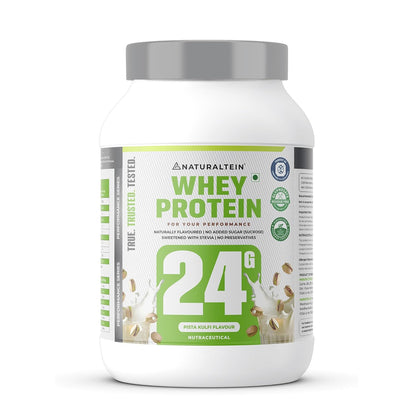 Protein powder container with 'Naturalstein' branding on a white background