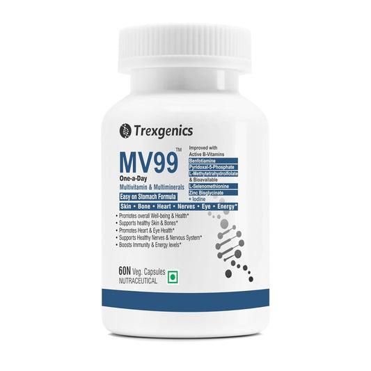 Trexgenics MV99 Multivitamin One-a-day Easy On Stomach - Complete Daily All you need with Multiminerals & Micronutrients for Men & Women (60 Veg. Capsules) (1)