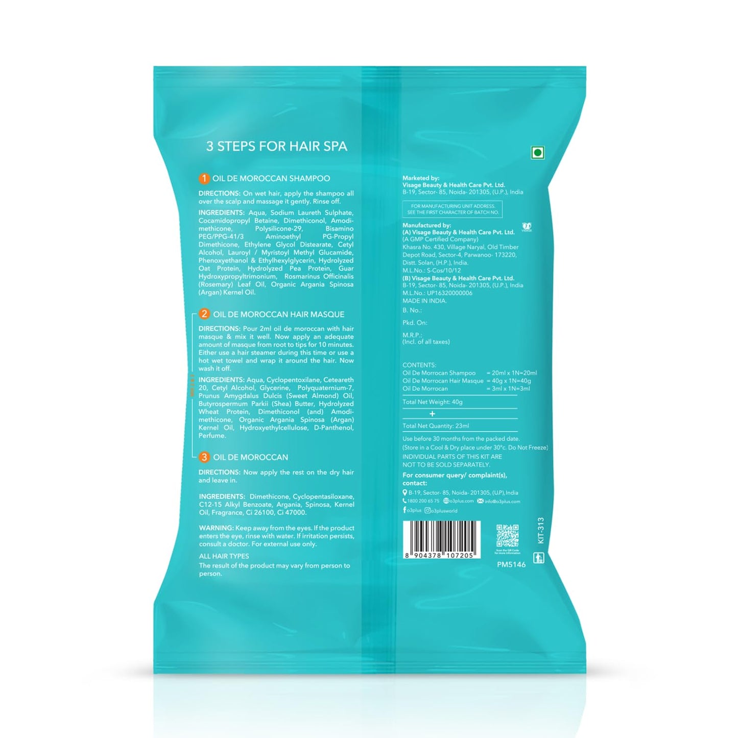O3+ Oil De Moroccan Hair Spa Kit With Argan Oil Hair Mask For All Hair Type | 40gm+23ml