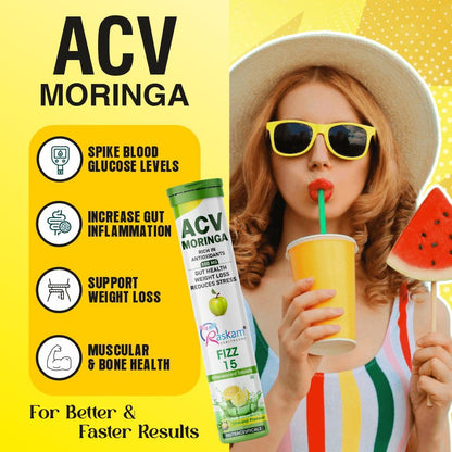 ACV Moringa Effervescent Tablets | 15 Tablets, 500mg Natural Energy & Immunity Booster with Antioxidants (Shikanji) Pack of 1