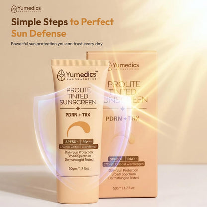 Yumedics Prolite Tinted Sunscreen SPF50+++ | 50 Gm | Sunscreen SPF 50 for Oily Skin & Dry skin | High-level UVA & UVB Protection for Daily Sun Defense
