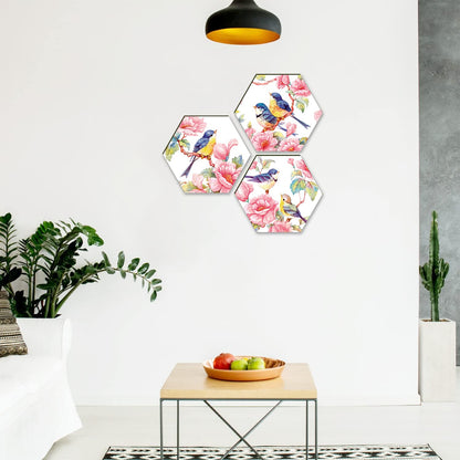 Floral Wall Painting For Living Room Hexagonal Set of 3 (A)