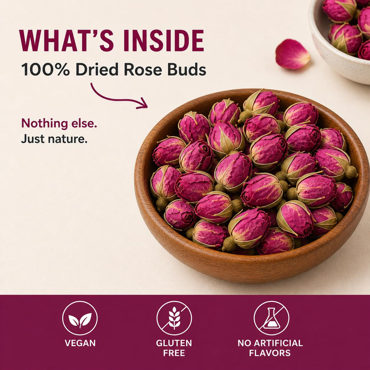 BLUE TEA - Rose Buds Tea - 30gm - 30+ Cups | Rich in Vitamin-C - For Hair & Skin | Caffeine Free - Natural - Flower Based - Herbal Tea | Pet Jar Pack