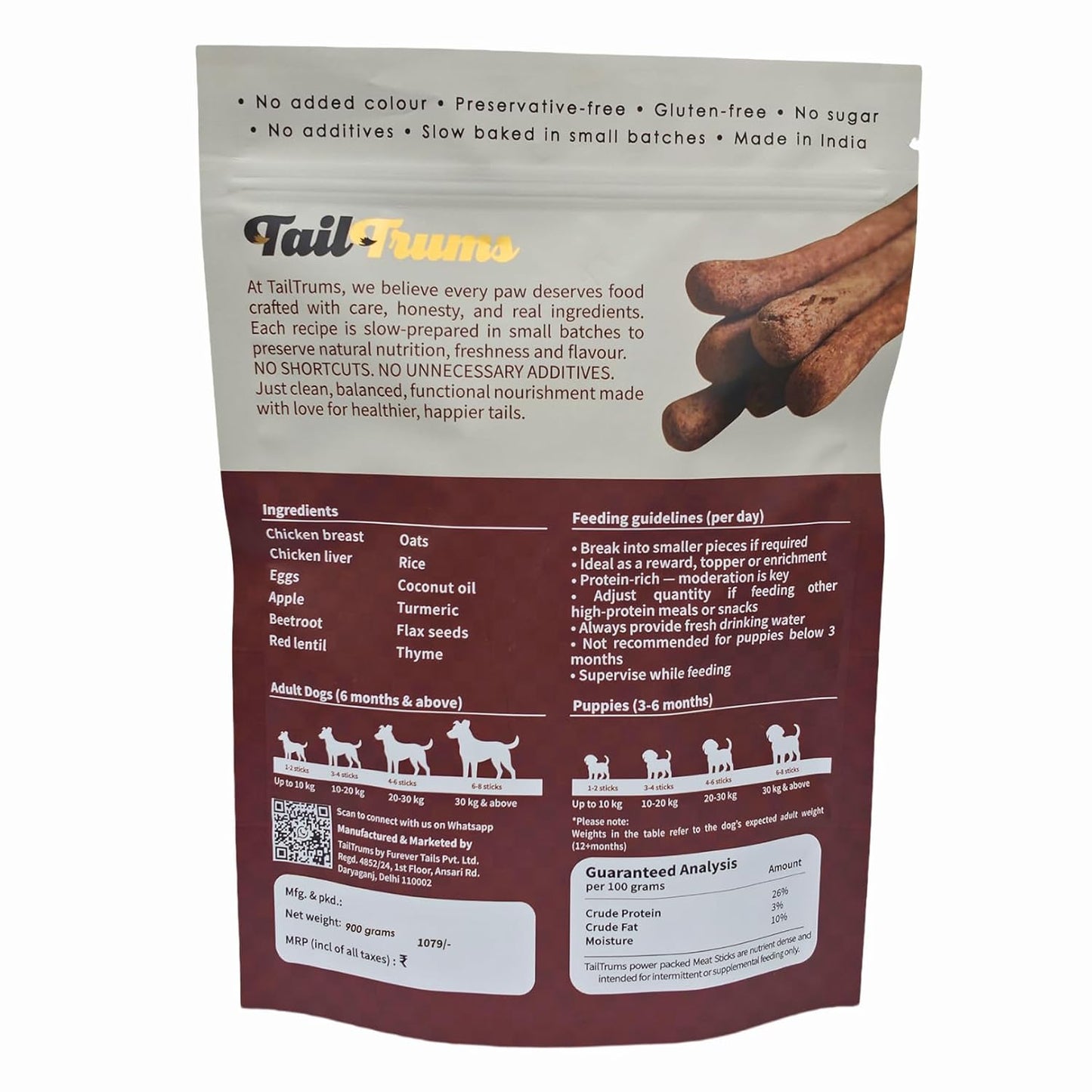 TailTrums Dog Sticks | Chicken Meaty Sticks 450g | Healthy Dog Food | Freshly Baked Dog Treats | All Natural & Preservative Free | Dog Dental Stick | Human-Grade Ingredients | All Breeds |