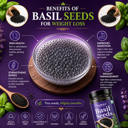 TruNutra Basil Seeds (Sabja Seeds) 200g, Natural Superfood for Falooda & Detox Drinks, Rich in Dietary Fiber, Omega-3 & Antioxidants, Vegan, Gluten-Free & Keto