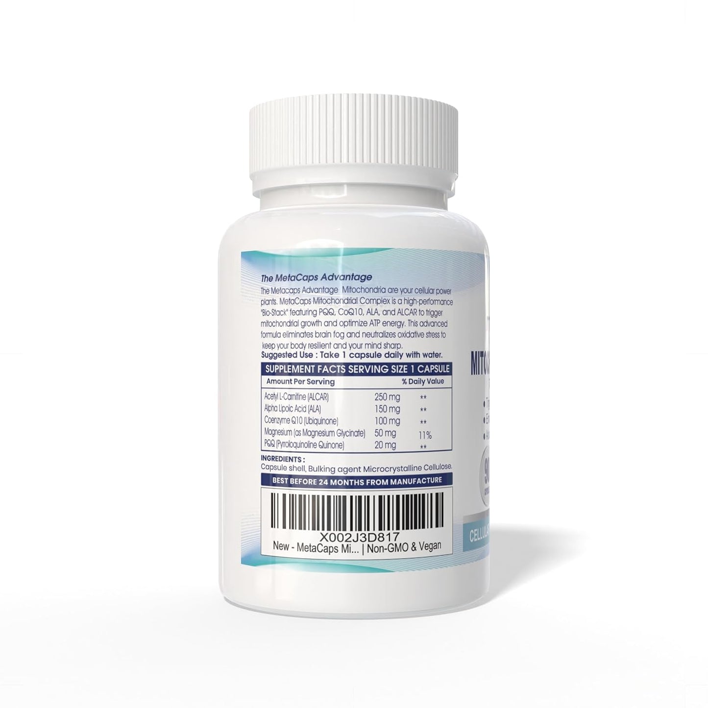 MetaCaps Mitochondrial Energy Complex – 90 Veg Capsules | Advanced Cellular Power & Longevity Stack | PQQ, CoQ10 & ALA | Supports New Mitochondria Growth, Focus & Vitality | Non-GMO & Vegan
