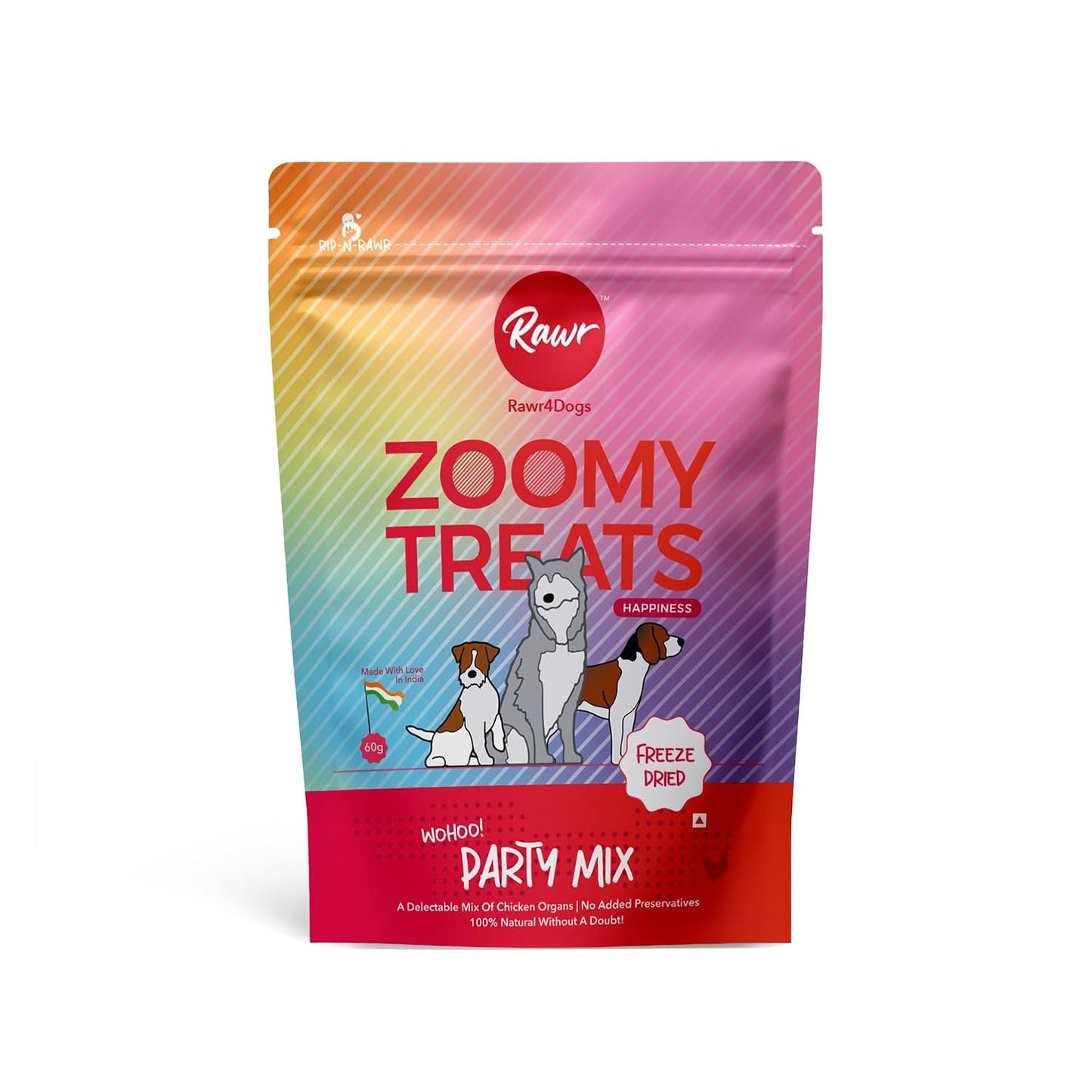 Rawr4dogs Zoomy Treats | Party Mix | Various Organ Treats | No Preservative | Training Treats for Dogs | 45GMS, All Life Stages