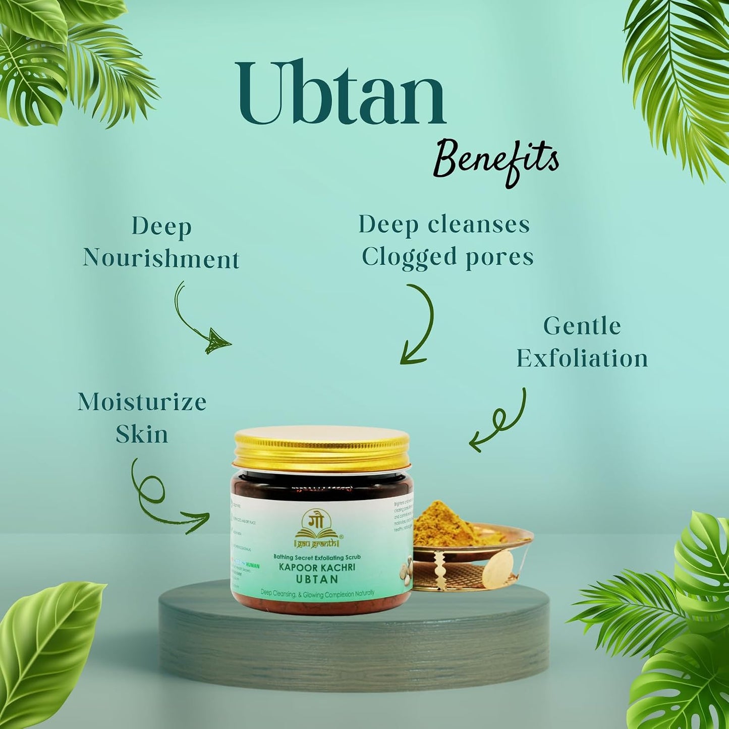 GuaGranth Ubtan Kapur Kacheri - 80G (Pack Of 1) | Sandalwood, Rose Petals, Amba Haldi, Hibiscus Petals, Amla, Red Lentil etc | Removes Dead Skin, Blackheads & Excess Oil