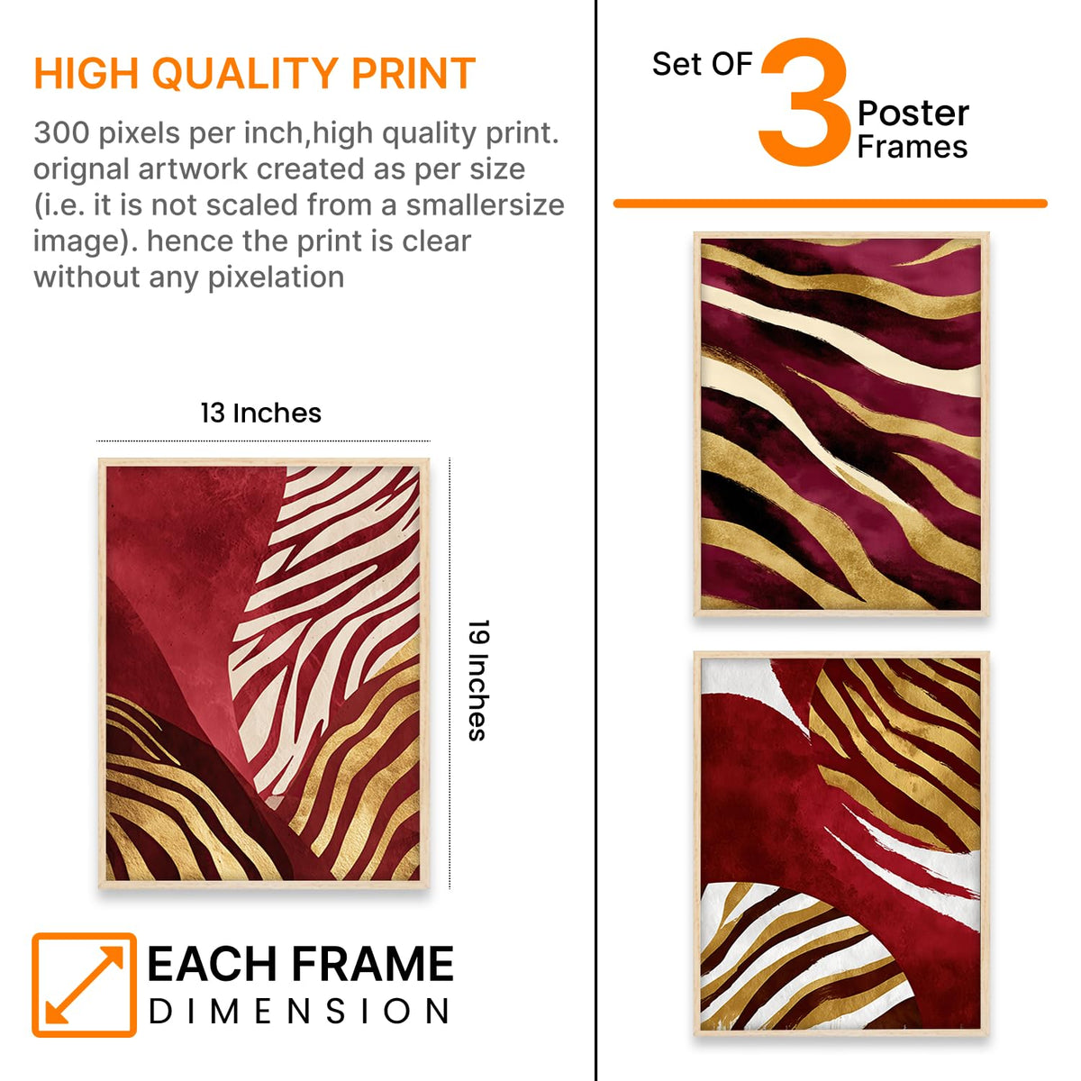 Boho wall Art Paintings Modern Art Framed Wall Painting for Living Room Bedroom - Wall Posters | Paintings with Frame Set of 3 (Boho 3, 13x19 inch)
