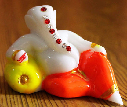 Ganesha Idol Sleeping Position for Home Decor Polyresin Material, Suitable for car Dashboard, Home, Table/Showpiece for Living Room 4x4 Inch/5 cm, Multicolour