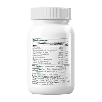 Biotrex Nutraceuticals PCOS Supplement for women with 40:1 Ratio, High Purity Pharma Grade Ingredients | 2000mg Myo Inositol to 50mg D Chiro Inositol | Ovarian Support | Normalize Cycle | 60 Vegetarian Tablets