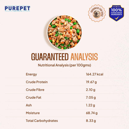 Purepet Fresh Dog Food 300g | Chicken & Pumpkin for Adults & Puppies | High Protein, 65% Real Chicken, 35% Fruits & Veggies | No Preservatives | Ready to Serve | All Breeds | Single Meal Pack