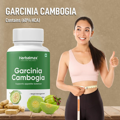 Herbal Max Garcinia Cambogia Capsules – 60 Veg Capsules | 60% HCA & Green Tea Extract | Supports Weight Management, Fat Burning, Digestion & Metabolism