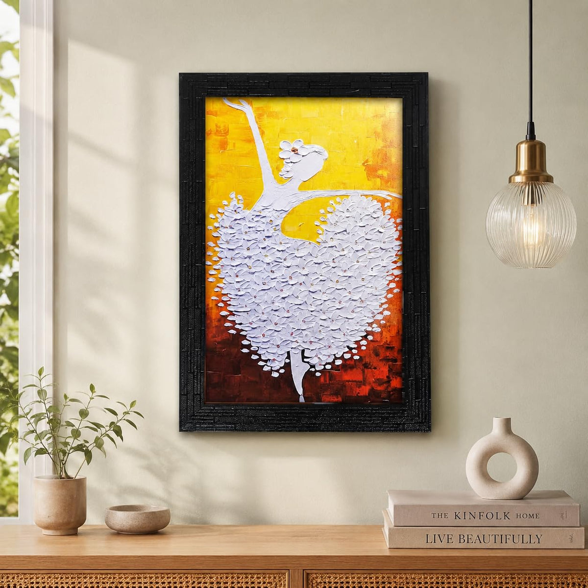 Abstract Art Wooden Dancing Girl Framed Painting | Ready to Hang- (Wooden Frame, Multicolor, 10inch x 14 inch)