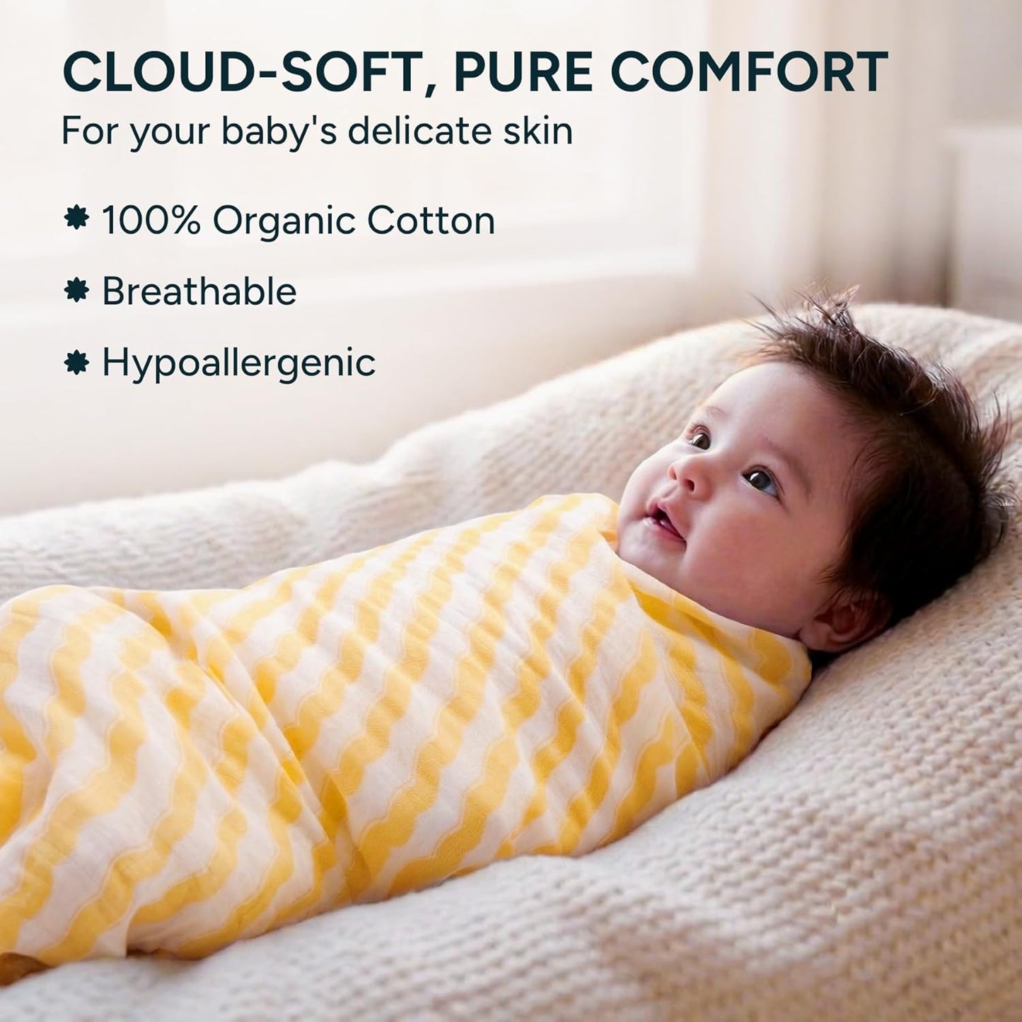 NINTARABABY Extra-Large Swaddle - 100% Organic Premium Muslin Cotton, 47" x 47" (119 cm x 119 cm), Ultra-Soft, Breathable & Lightweight, Multipurpose, Hypoallergenic, Gift for Newborn Girls