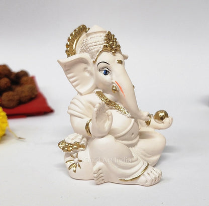 Gold Art India Synthetic-Resin Ganesha Idol | Ganesh Statue Home Decor | Ganesha Murti Office Desk, & Ganpati Idol Car Dashboard | Unique Wedding & Birthday Gift (Gaddipeachivory) 3.5", Fantasy