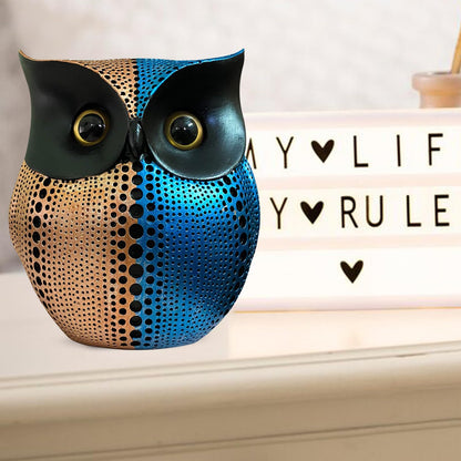 Modern Classy Happy Owl Resin Art Figure Showpiece (Pack of 1, Pink & Blue)