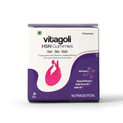 Vitagoli Biotin Hair, Nail & Skin Gummies | Grape Flavour | 10 Days Pack Stronger Hair, Glowing Skin & Nails! | With Ketricho, Sea Buckthorn, Brahmi, Inositol, Zinc & Multivitamins | No Added Sugar