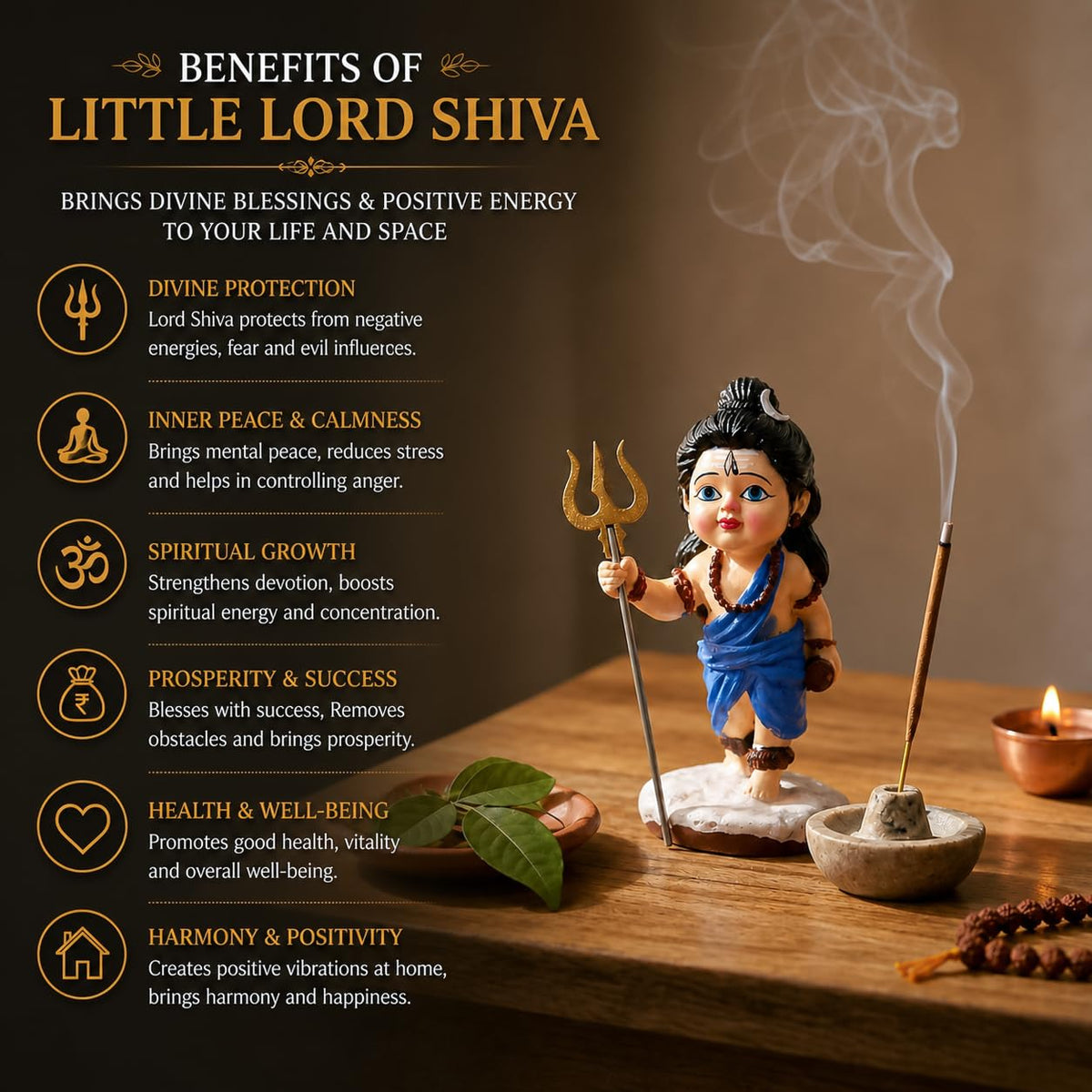 Bal Shiva Idol for Home Decor | Mahadev Murti, Shiv Ji Statue with Trishul for Puja Room, Temple Decoration, Spiritual Gift & Mahashivratri Decor