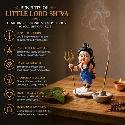 Bal Shiva Idol for Home Decor | Mahadev Murti, Shiv Ji Statue with Trishul for Puja Room, Temple Decoration, Spiritual Gift & Mahashivratri Decor