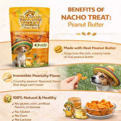 LeafyPaws Nacho Treats Dog Snacks (45g) | Natural Reward Treats for Dogs | 100% Natural Grain Free, Lactose Free, No Added Preservatives (Peanut Butter)