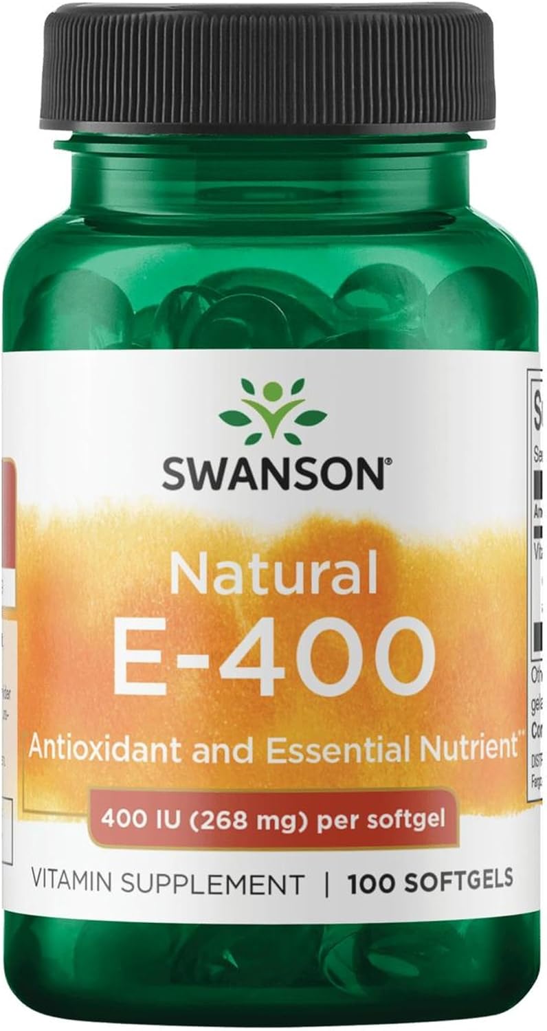 Swanson Natural E-400 vitamin supplement bottle on a white background