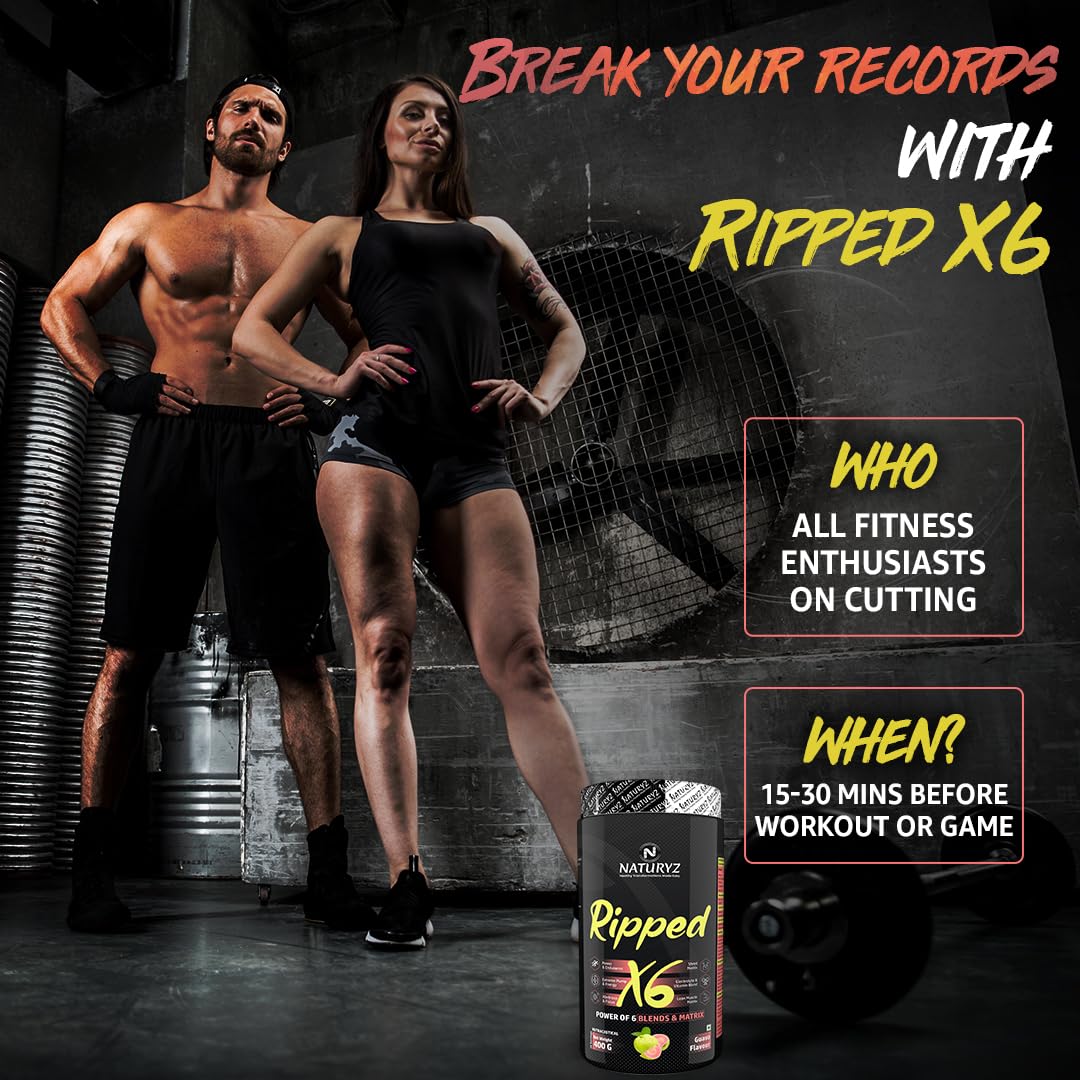 Advertisement for Ripped X6 supplement with a man and woman in athletic wear, set against a dark background.
