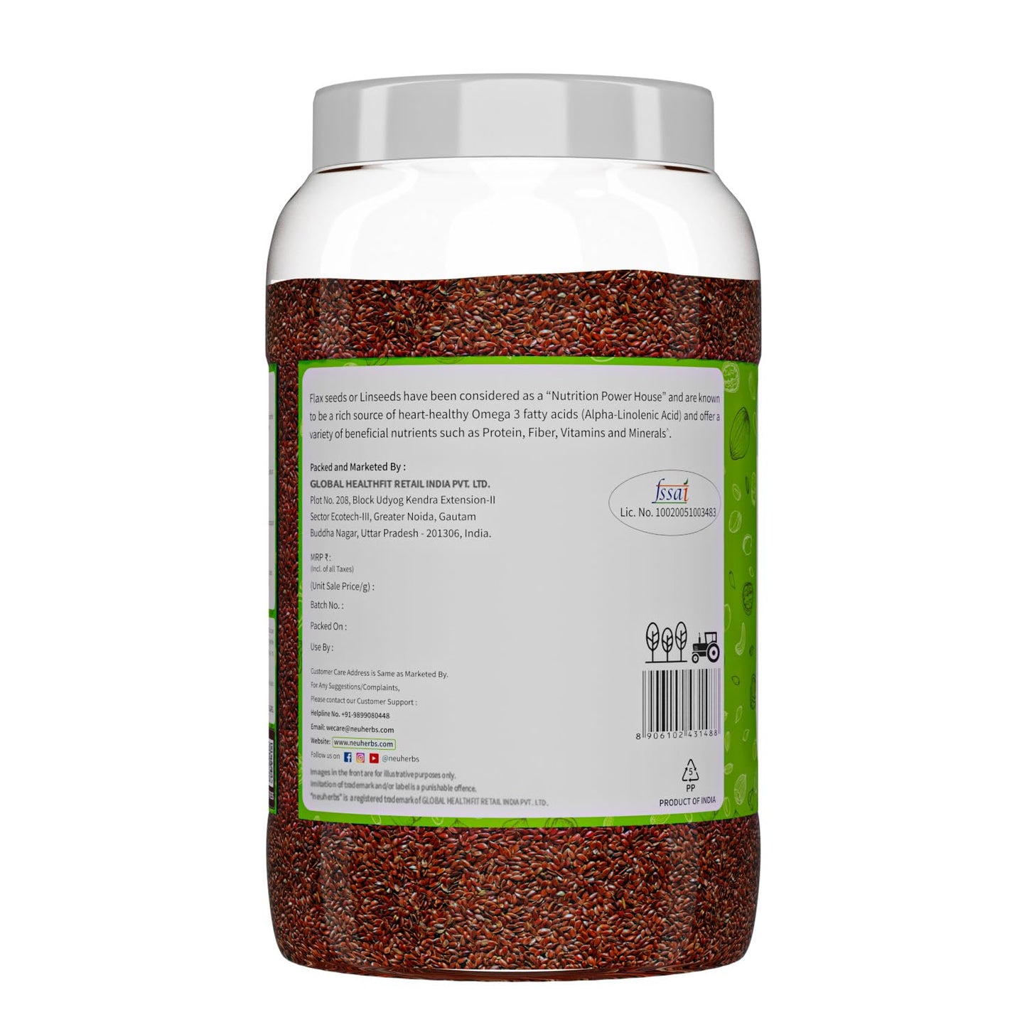 Neuherbs Raw Unroasted Flax Seeds for Weight Management | Rich in Omega-3 fatty acids, Protein, Fibers and Minerals : 1 KG