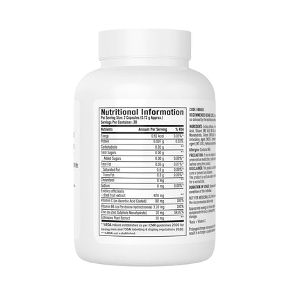 Zephivo GNC Immune Formula | 60 Veg Capsules | Strengthens Immune System | Reduces Common Cold Risks | Protects Against Infections | Vitamin C, Zinc, Amla & Vitamin B6 | For Men & Women