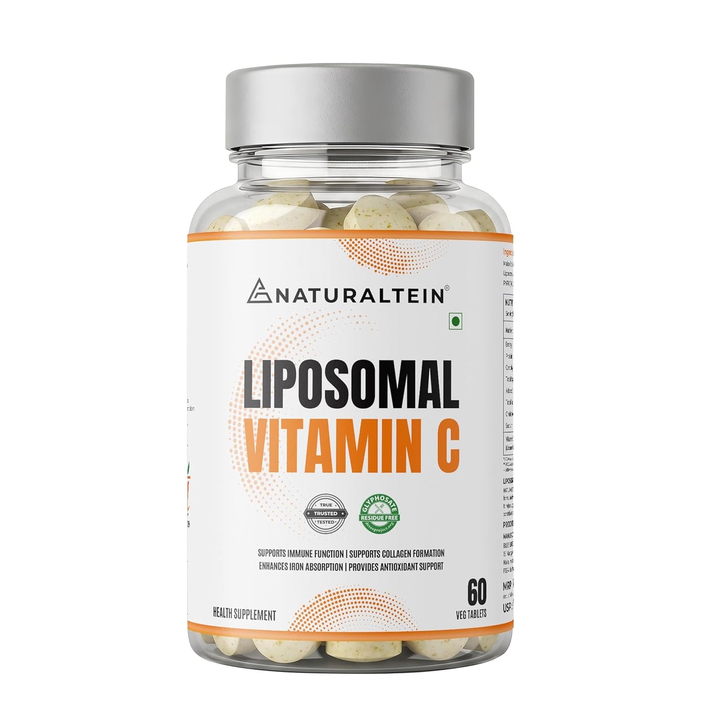 Bottle of Naturaltein liposomal vitamin C on a white background