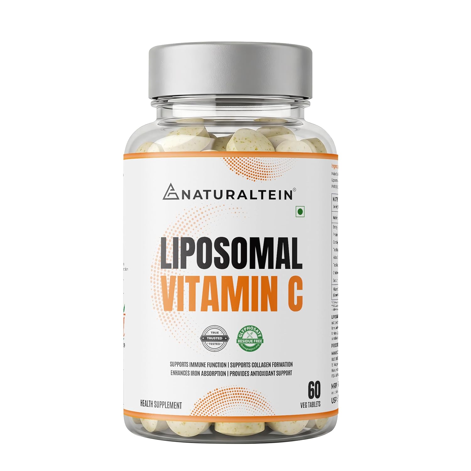 Bottle of Naturaltein liposomal vitamin C on a white background