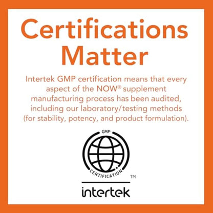 Intertek GMP certification graphic with text about supplement manufacturing process on a white background.