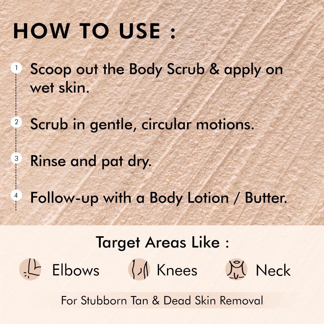 Instructions for using a body scrub on a beige background