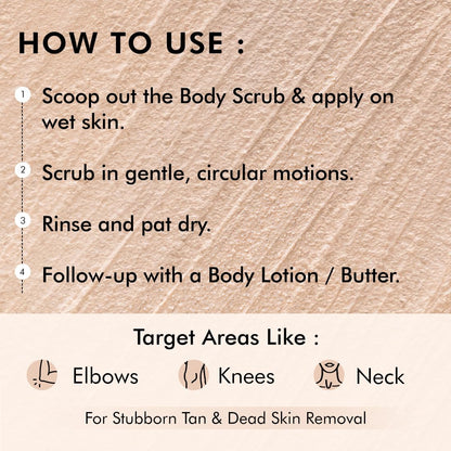 Instructions for using a body scrub on a beige background