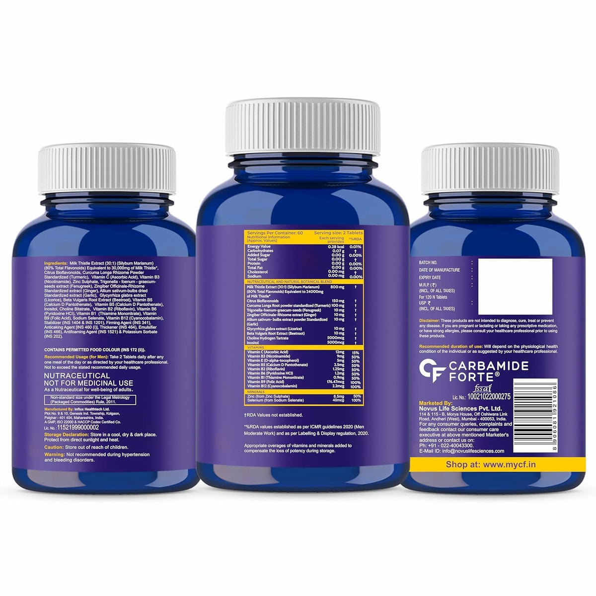 Carbamide Forte Liver Detox Supplement with Milk Thistle | 800mg Milk Thistle Extract (30:1) | Liver Detox Tablets with Added Multivitamins & Amino Acids – 120 Veg Tablets