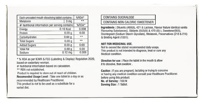 Etirich-3 Melatonin 3 mg Mouth Dissolving Chewable Tablet (100 Tablets) Deep Sleep Support, Non Habit Forming, Helps Regulate Sleep-Wake-Cycle, Sleeping Aid Nutrition Supplement, Vanilla flavoured