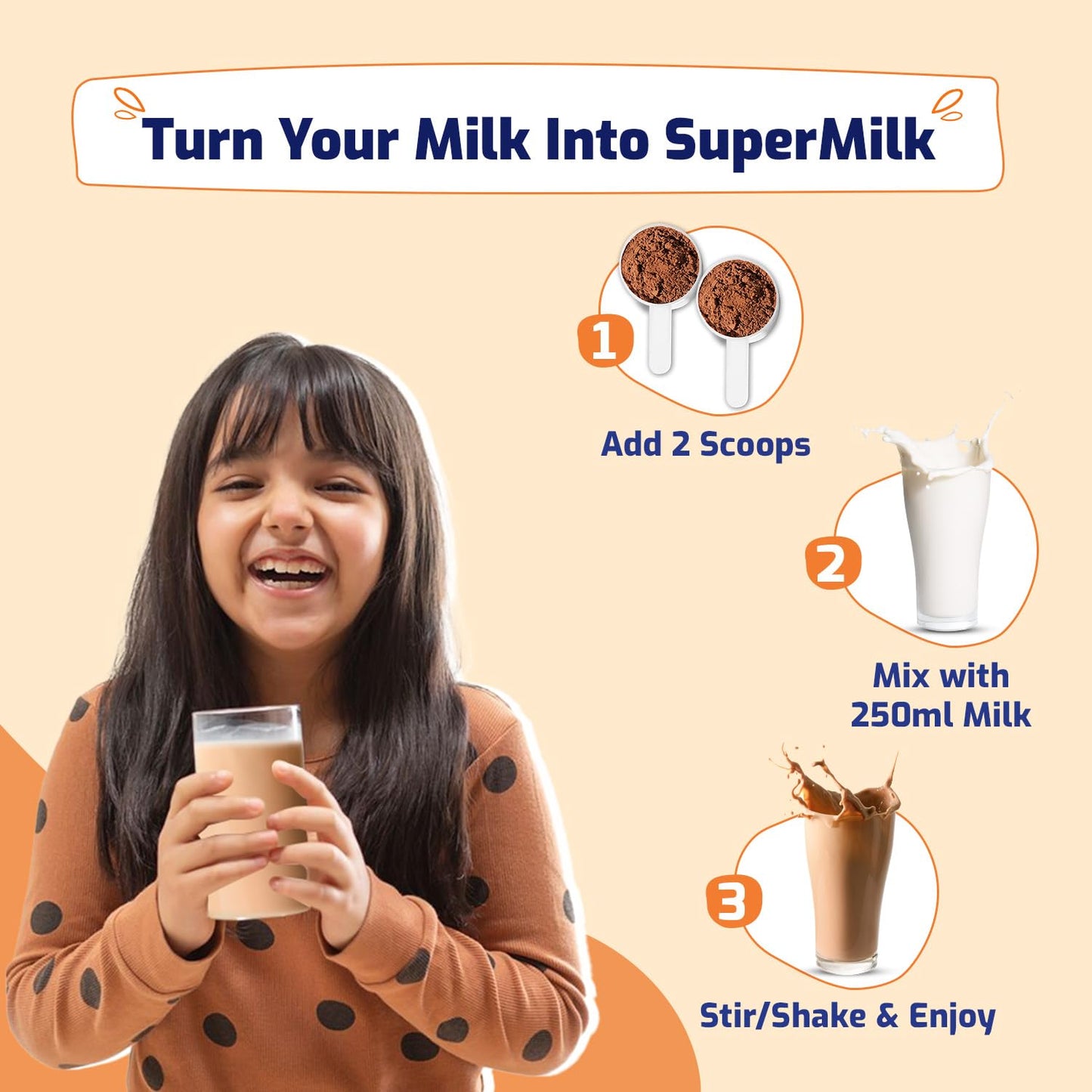 Gritzo SuperMilk Height+ (7-12y Girls), 10g Protein Powder (Double Chocolate, 400g) | Zero Refined Sugar, 21 Vitamins & Minerals