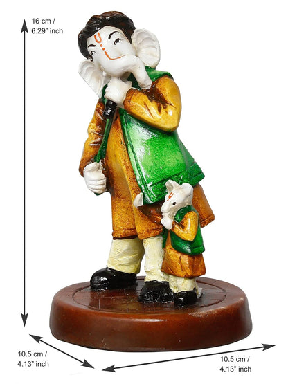 Handcrafted Polyresin Lord Ganesha Idol Singing With Mushak Statue Decorative Showpiece Perfect For Music Lovers, Home Decor, Living Room, Office Desk, Pooja Room- Gift For Hindu Festivals