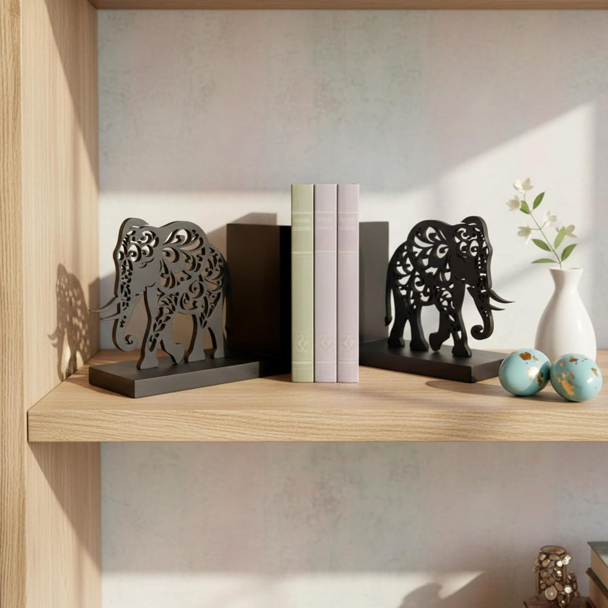 eCraftIndia Wooden Book End with Elephant Showpiece for Home Decor Office Table | Gift for Housewarming Birthday